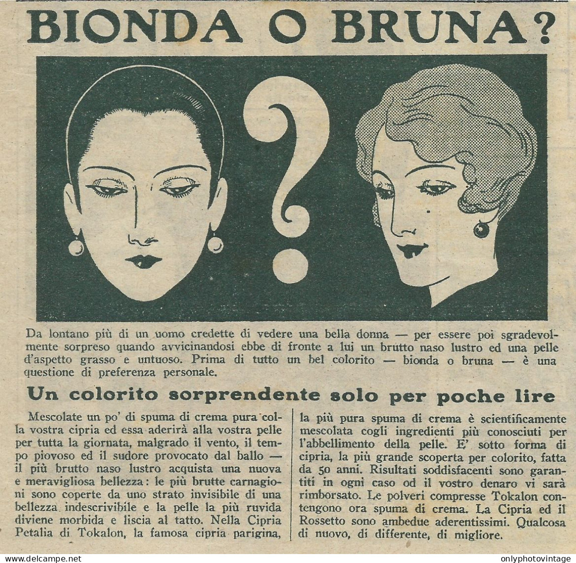 Bionda O Bruna? - Tokalon - Pubblicità 1929 - Advertising - Advertising