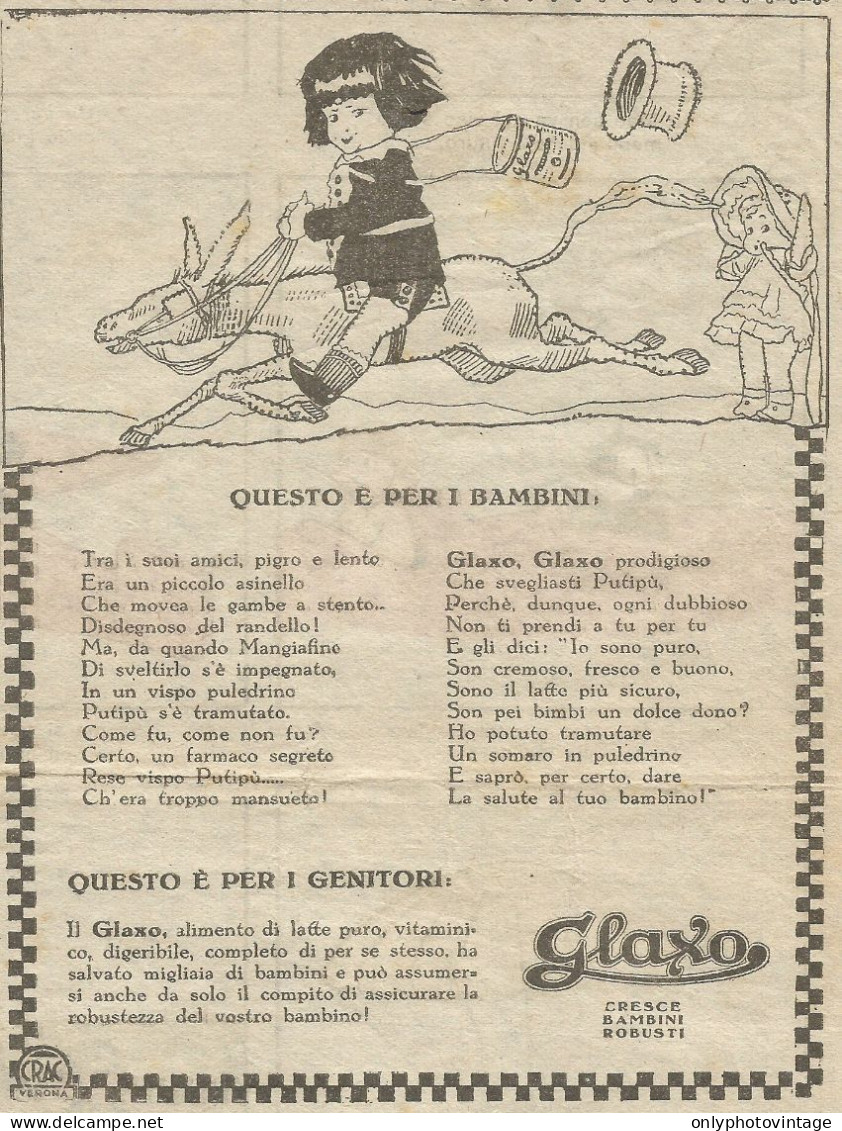 GLAXO - Alimento Di Latte Puro - Pubblicità 1929 - Advertising - Reclame