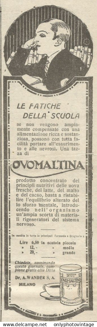 Ovomaltina Le Fatiche Della Scuola - Pubblicità 1925 - Advertising - Reclame