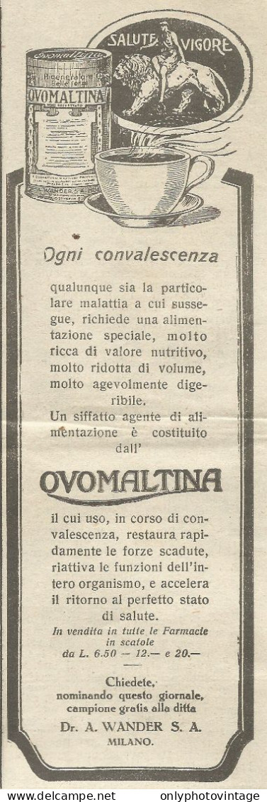 Ovomaltina Ogni Convalescenza - Pubblicità 1926 - Advertising - Publicités