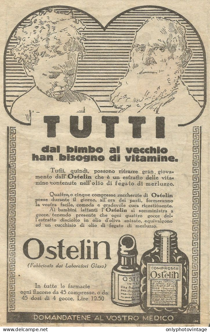 Vitamine Ostelin - Pubblicità 1928 - Advertising - Publicités