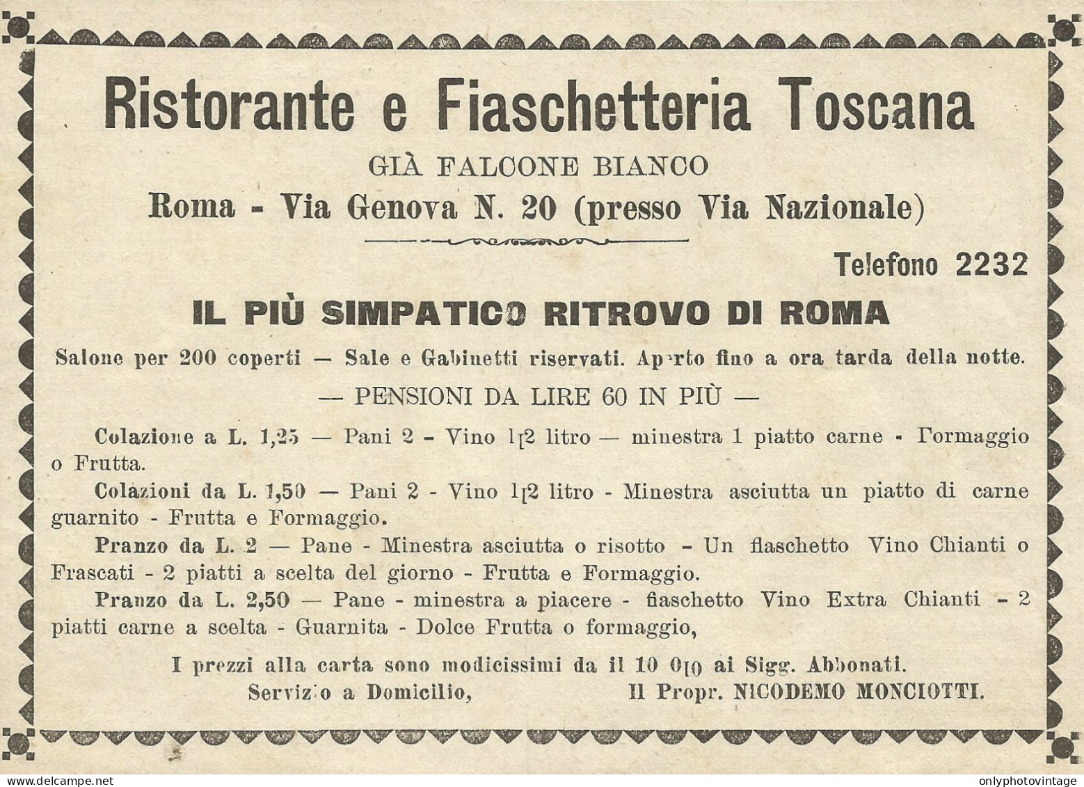 Ristorante E Fiaschetteria Toscana - Roma - Pubblicità 1904 - Advertising - Advertising