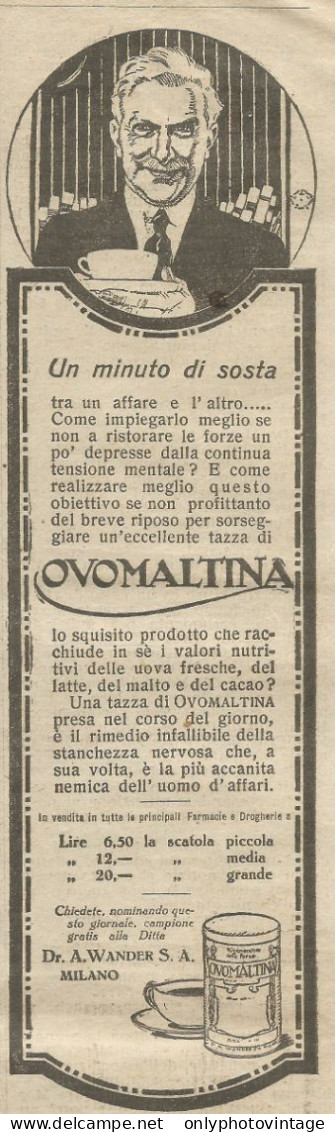 Ovomaltina Un Minuto Di Sosta - Pubblicità 1925 - Advertising - Advertising