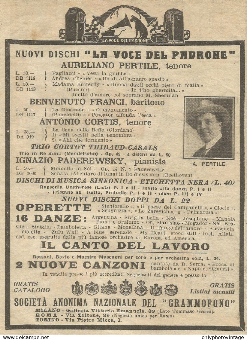 Nuovi Dischi - La Voce Del Padrone - Pubblicità 1928 - Advertising - Publicités
