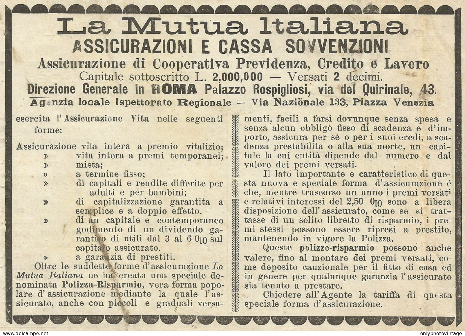 La Mutua Italiana - Assicurazioni - Pubblicità 1944 - Advertising - Publicités