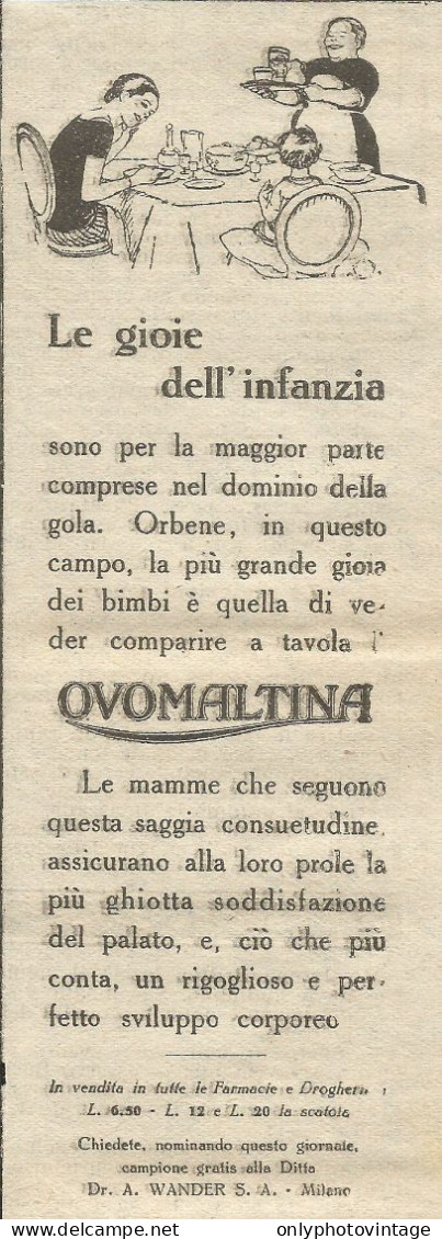 Ovomaltina Le Gioie Dell'infanzia - Pubblicità 1928 - Advertising - Reclame