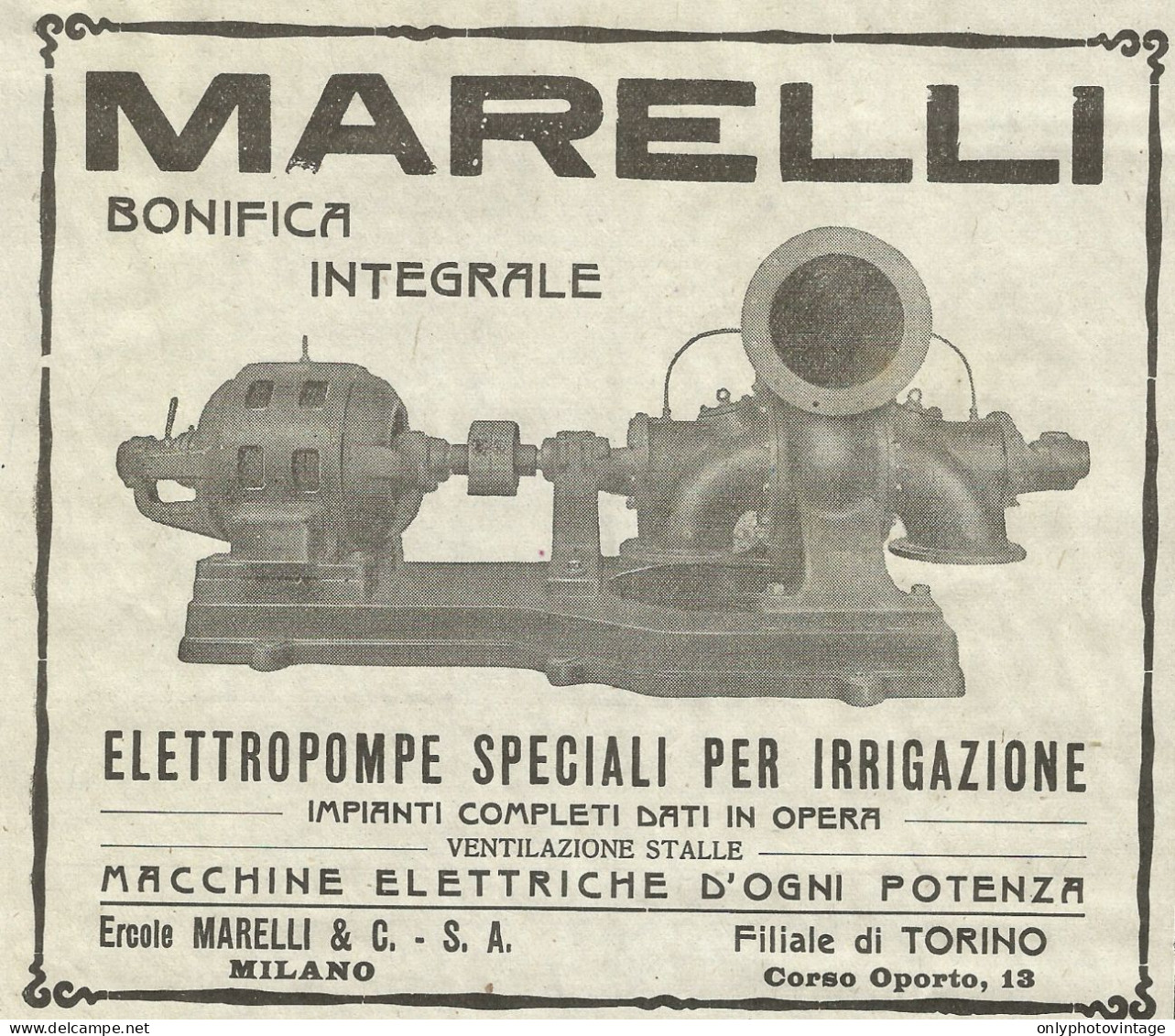 Marelli - Elettropompe Per Irrigazione - Pubblicità 1930 - Advertising - Reclame