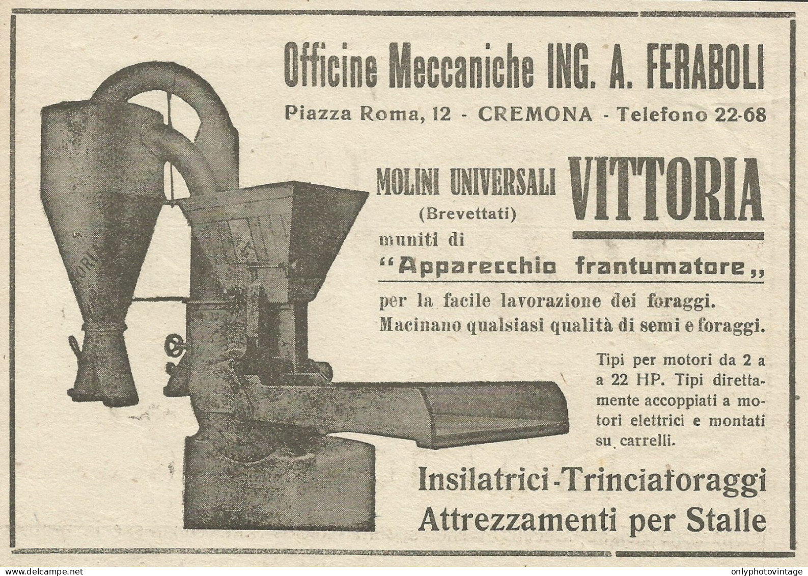 Molini Vittoria - Ing. Feraboli - Cremona - Pubblicità 1943 - Advertising - Advertising