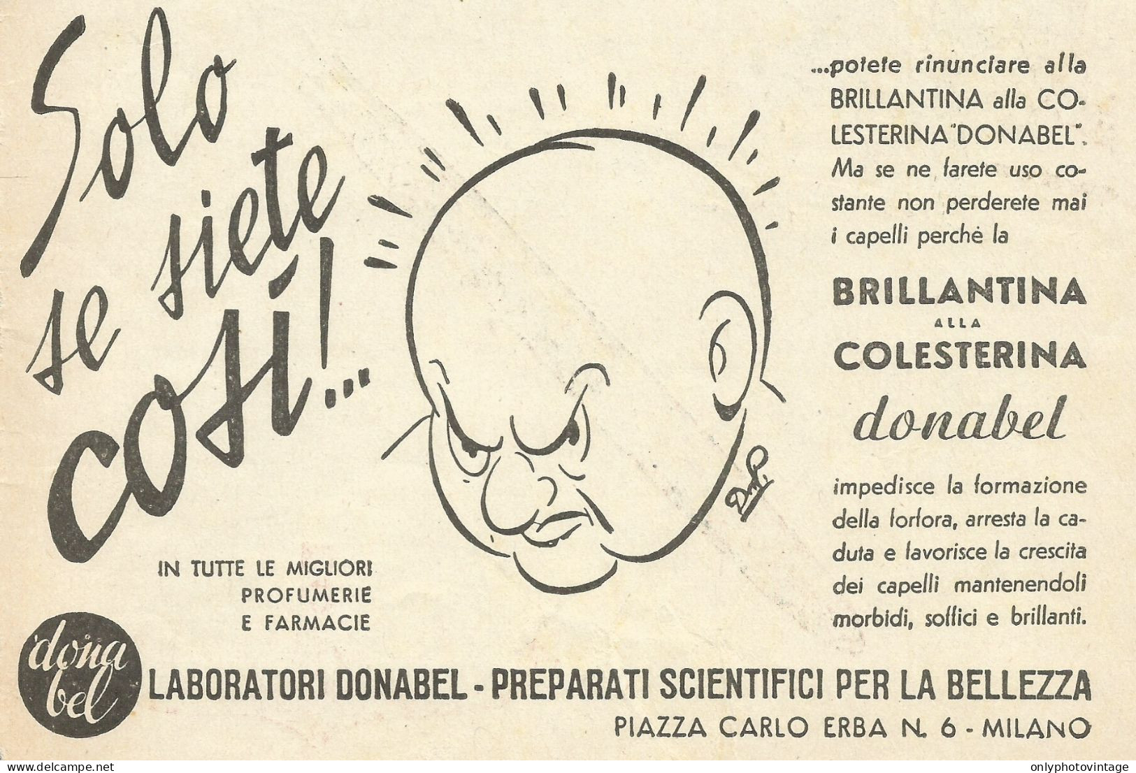 Brillantina Alla Colesterina DONABEL - Pubblicità 1949 - Advertising - Publicités