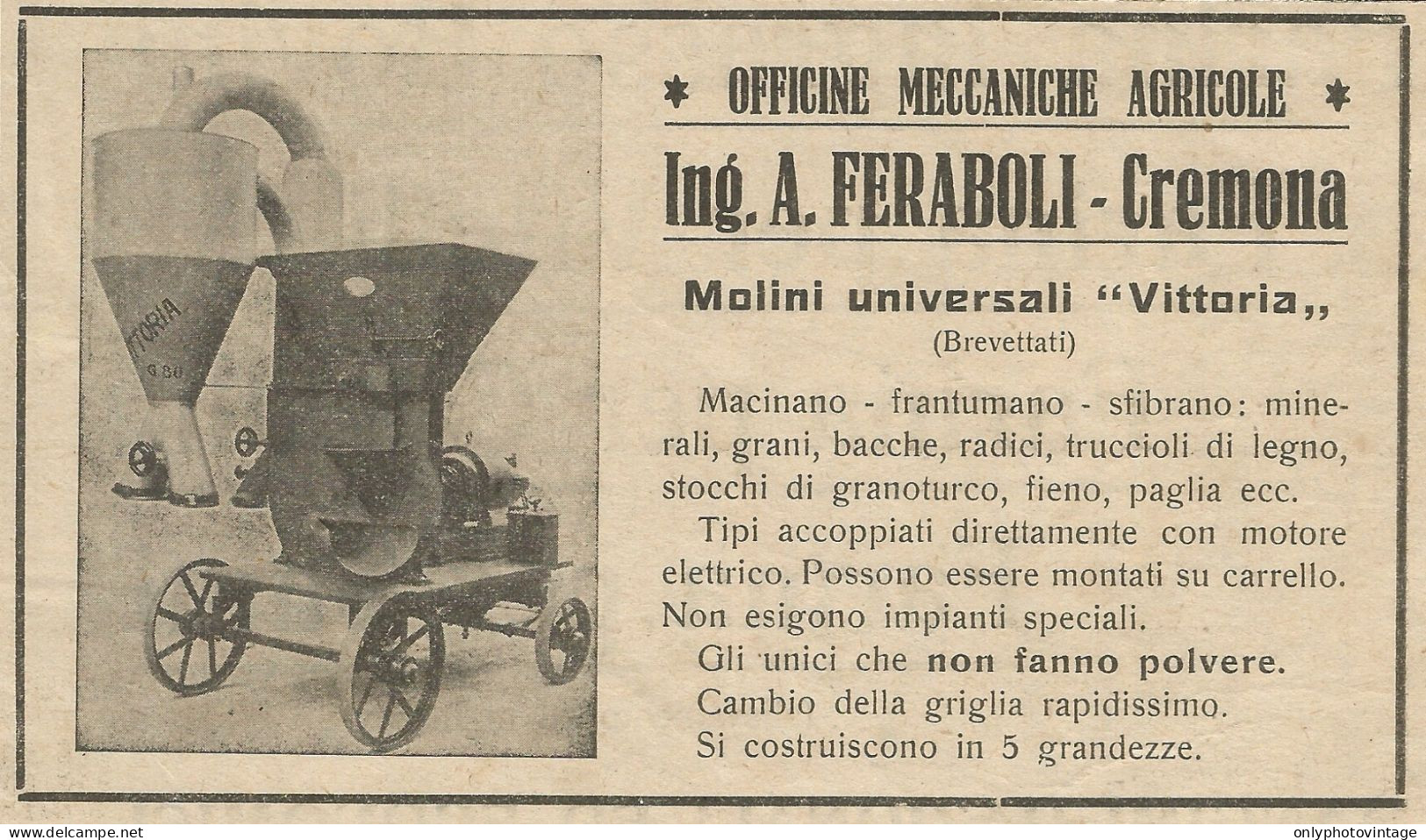 Molini Vittoria - Ing. Feraboli - Cremona - Pubblicità 1936 - Advertising - Reclame