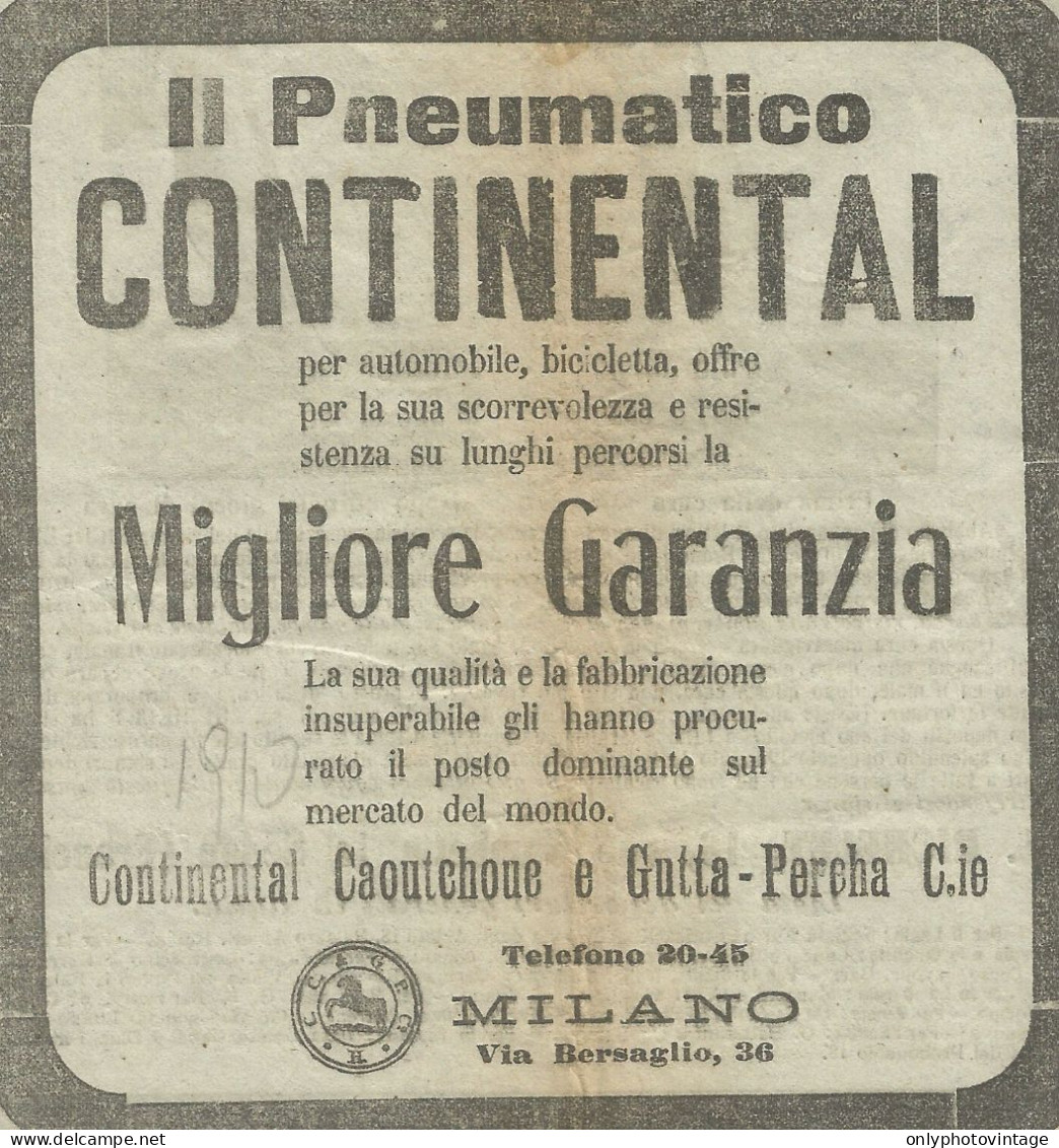 Pneumatico CONTINENTAL - Pubblicità 1910 - Advertising - Advertising