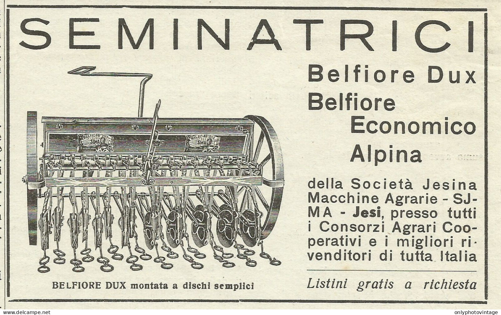 Seminatrici Belfiore Dux - Pubblicità 1934 - Advertising - Publicités