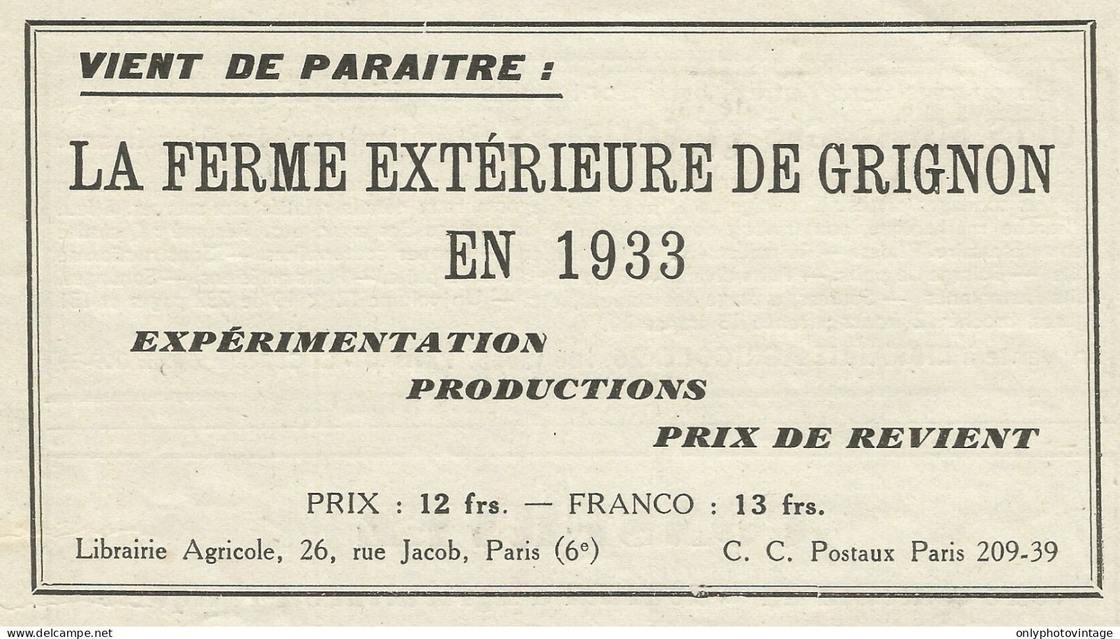 La Ferme Extèrieure De Grignon En 1933 - Pubblicità 1934 - Advertising - Advertising