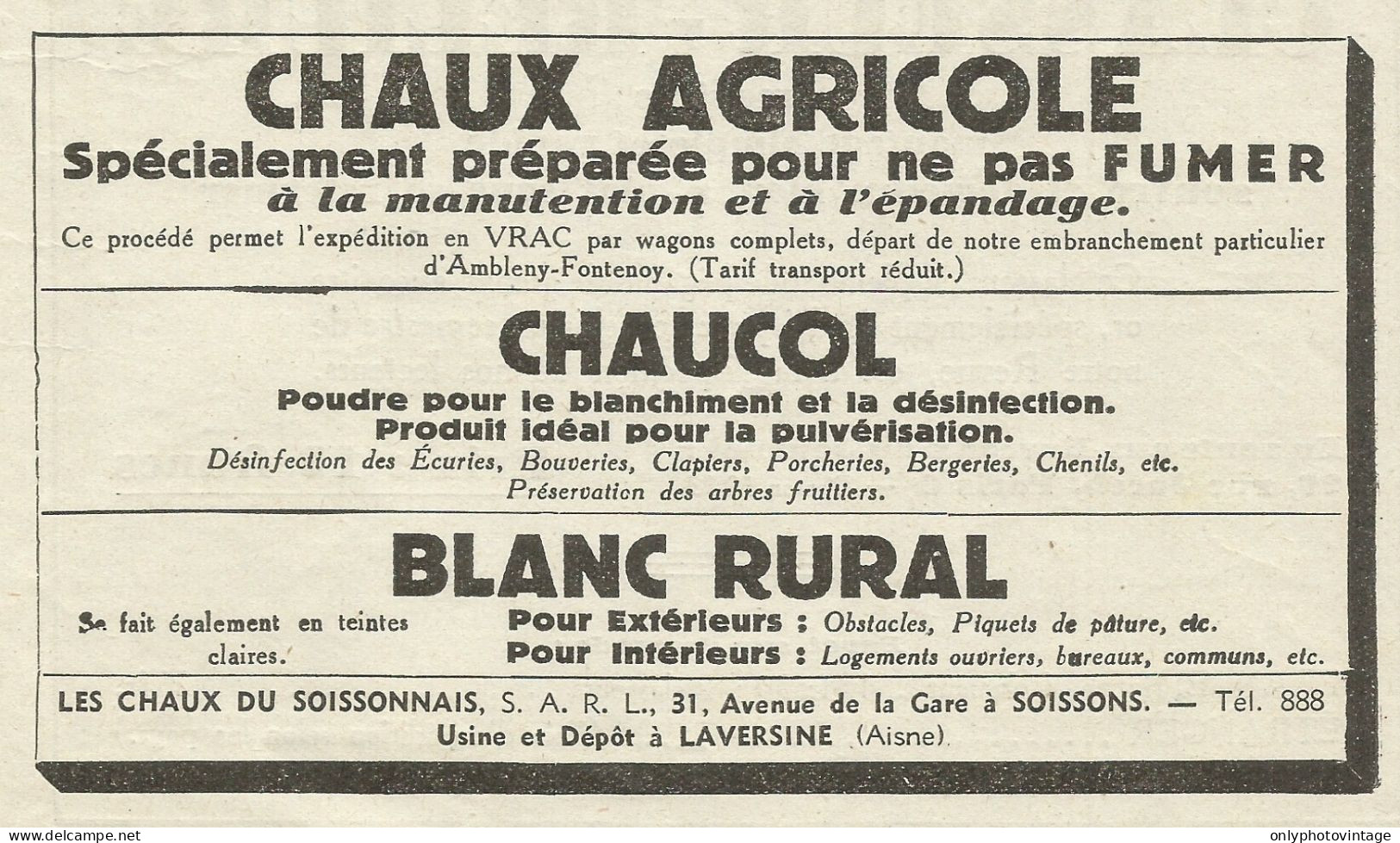 Les Chaux Du Soissonnais - Pubblicità 1934 - Advertising - Advertising