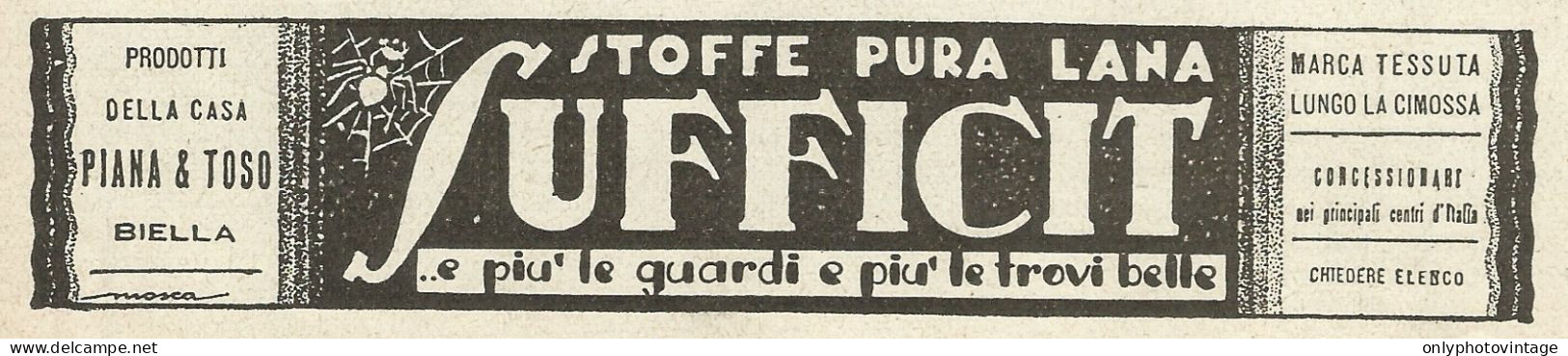 Stoffe Pura Lana SUFFICIT_Piana & Toso_Biella - Pubblicità 1931 - Advert. - Advertising