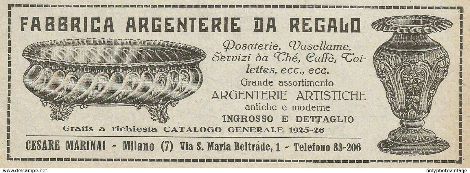 Fabbrica Argenterie Artistiche Cesare Marinai - Pubblicità 1925 - Advert. - Publicités