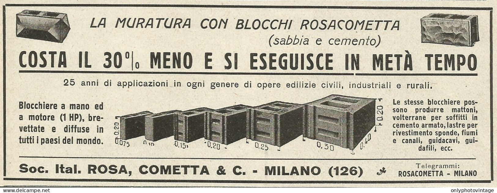 Muratura Con Blocchi ROSACOMETTA - Pubblicità 1931 - Advertising - Advertising