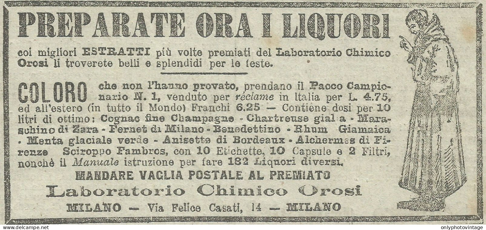 Laboratorio Chimico Orosi_preparate I Vs. Liquori - Pubblicità 1910 - Adv. - Advertising