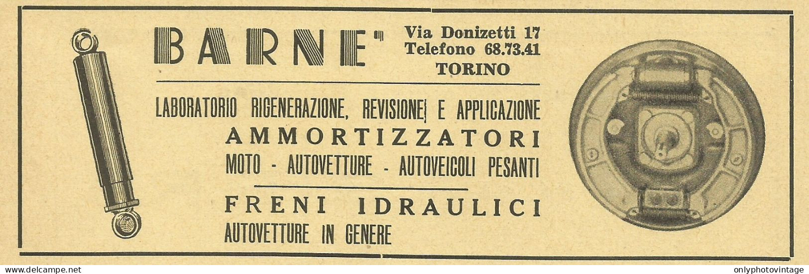 Freni Idraulici Per Auto Barnè - Pubblicità 1959 - Advertising - Publicités