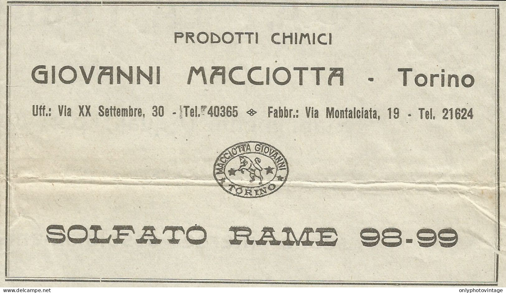 Prodotti Chimici Giovanni Macciotta - Torino - Pubblicità 1934 - Advertis. - Advertising