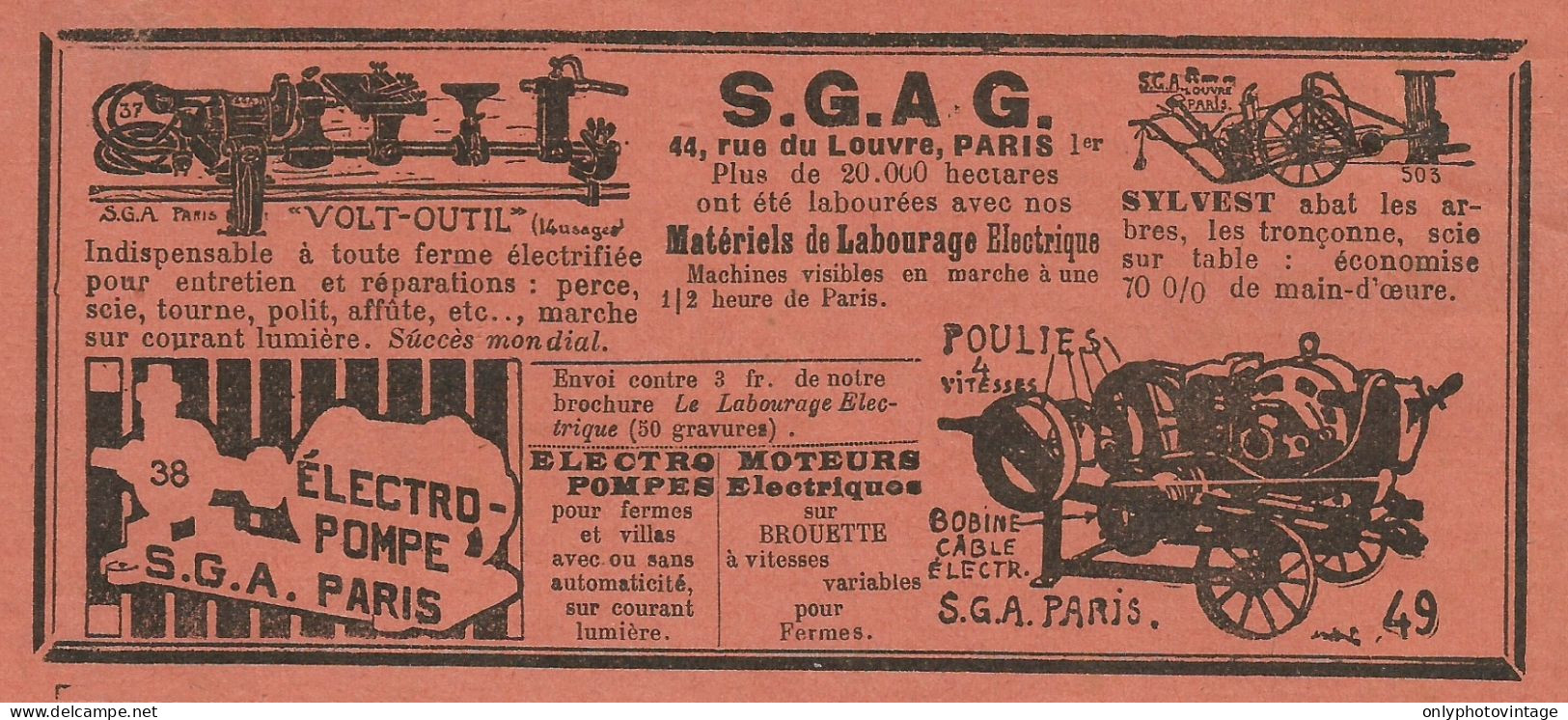 Matèriels De Labourage Electrique S.G.A.G._Pubblicità 1934 - Advertising - Advertising