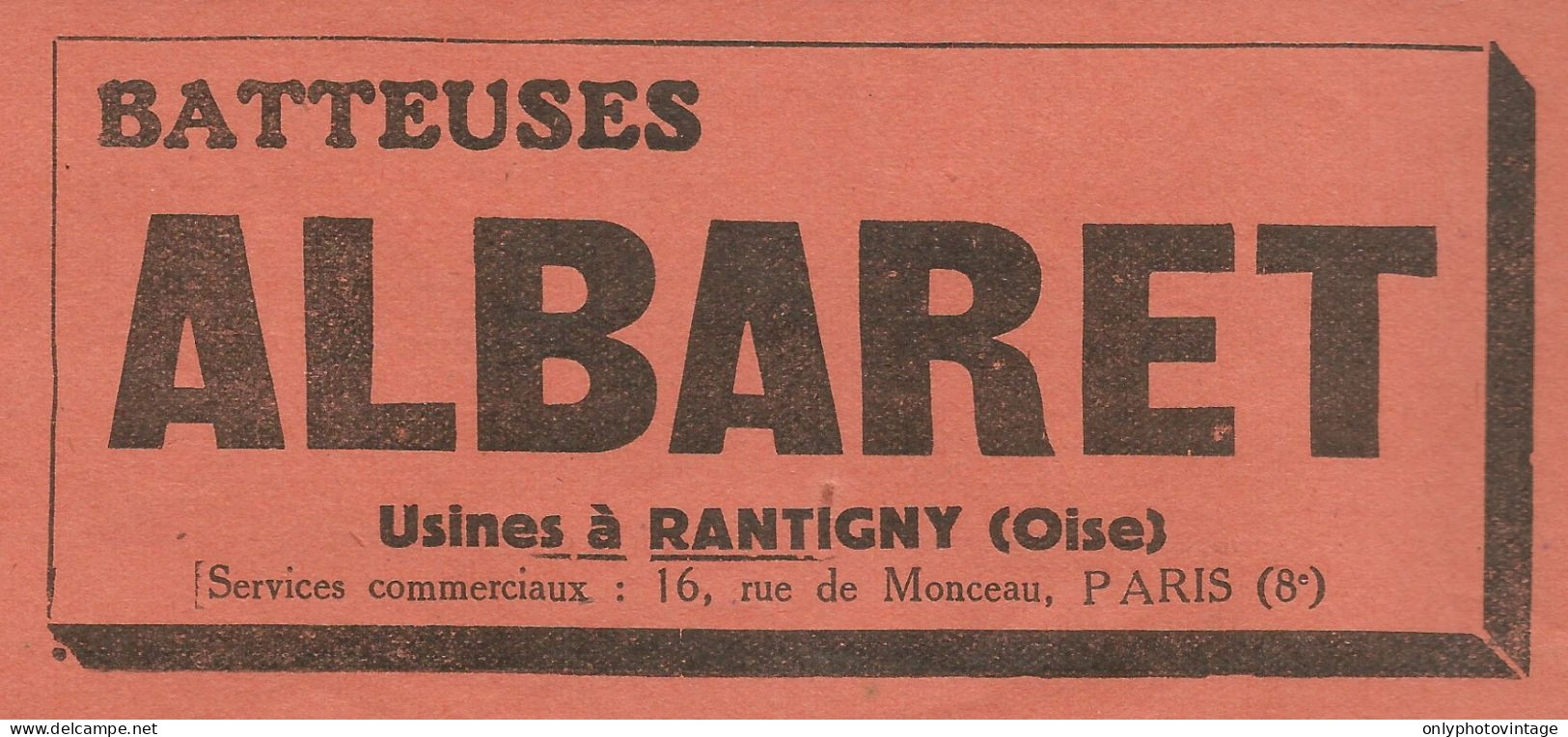 Batteuses ALBARET - Usines à Rantigny - Pubblicità 1934 - Advertising - Advertising