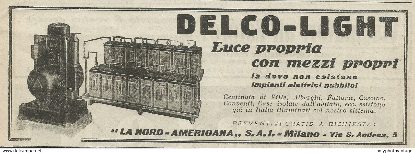 DELCO-LIGHT Luce Propria Con Mezzi Propri - Pubblicità 1925 - Advertising - Publicités