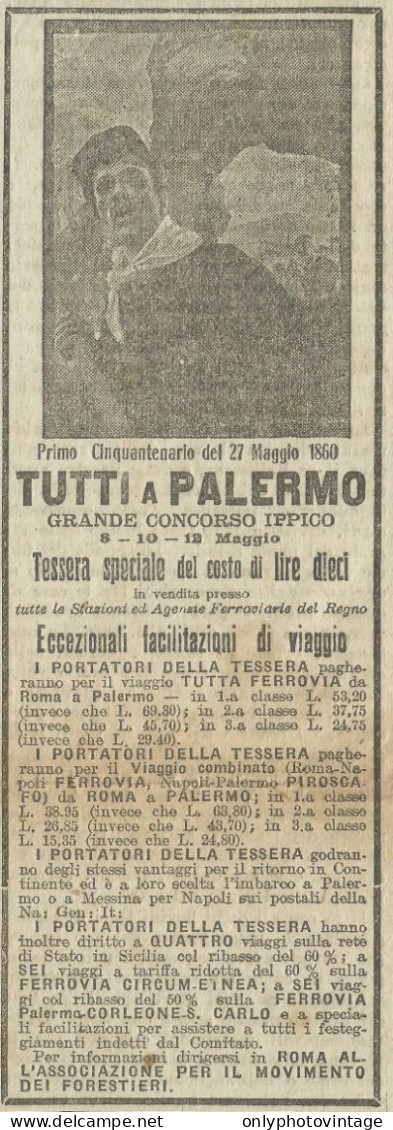 Tutti A Palermo Grande Concorso Ippico - Pubblicità 1916 - Advertising - Reclame