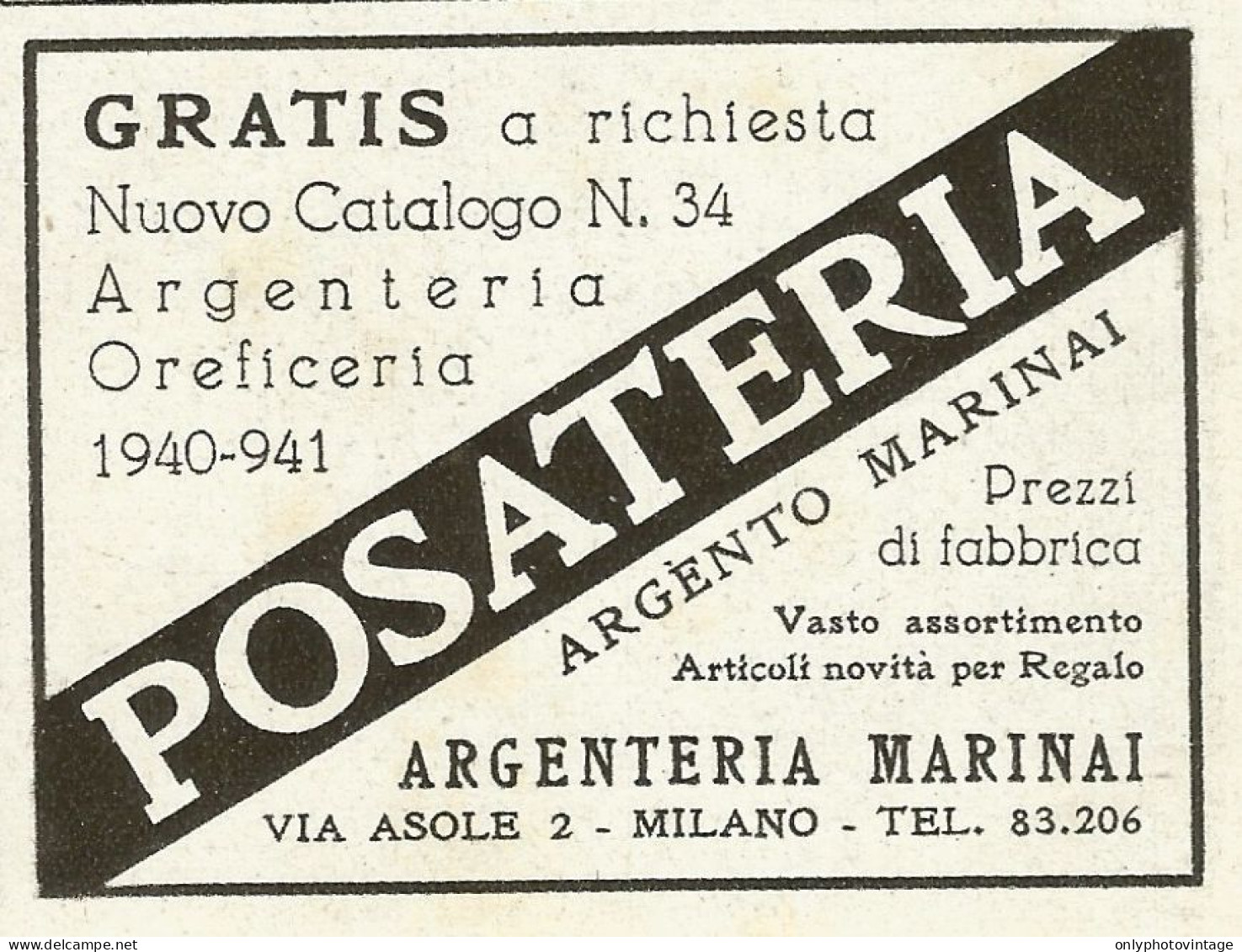 Posateria In Argento MARINAI - Pubblicità 1940 - Advertising - Publicités