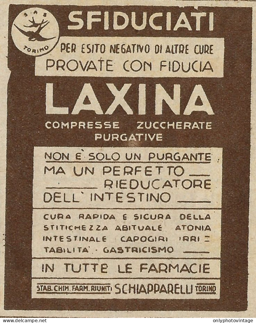 LAXINA Rieduca L'intestino - Pubblicità 1934 - Advertising - Advertising