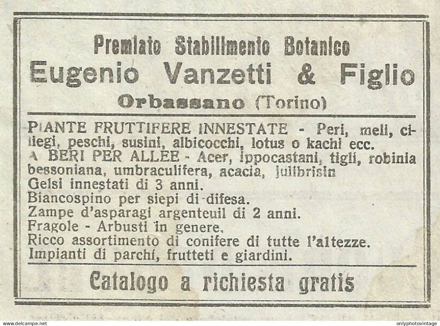 Stabilimento Botanico Vanzetti_Orbassano - Pubblicità 1934 - Advertising - Advertising