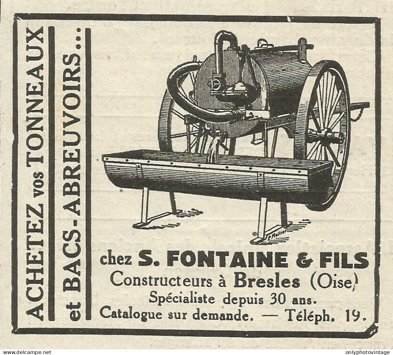 Abreuvoirs S. Fontaine & Fils - Bresles - Pubblicità 1934 - Advertising - Publicités