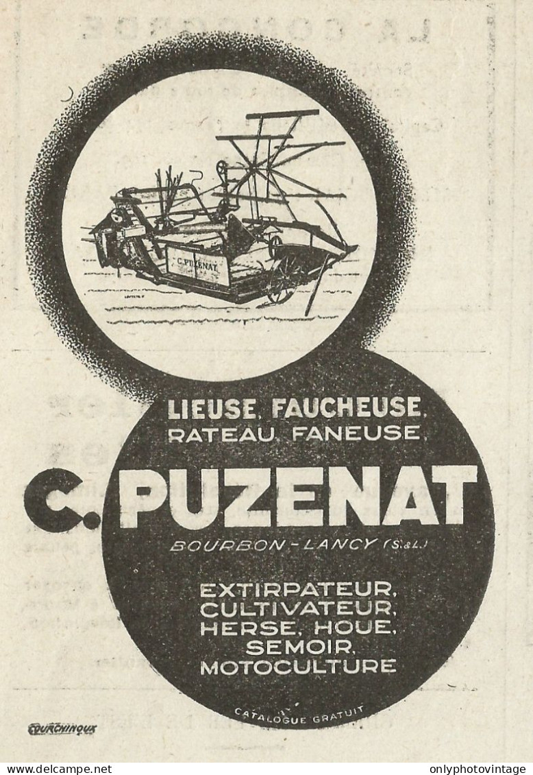 Motocoltivatori C. PUZENAT_Bourbon-Lancy - Pubblicità 1934 - Advertising - Reclame