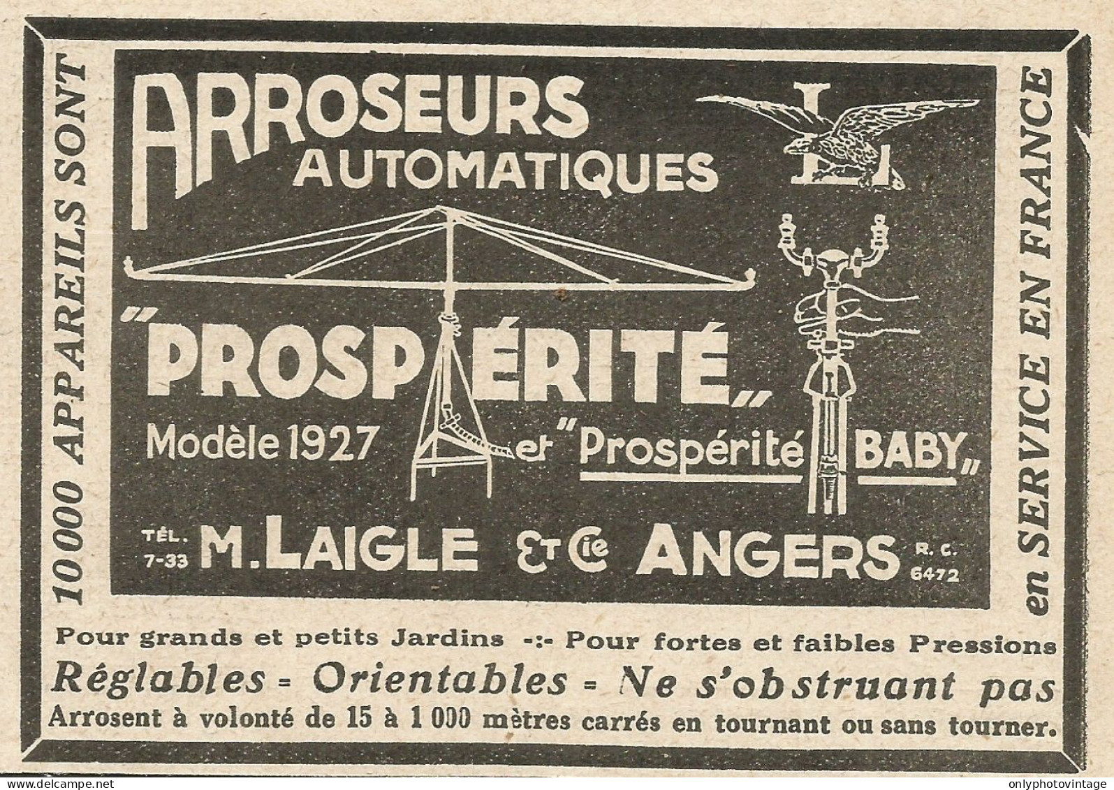 Arroseurs Automatiques Prospèritè M. Laigle - Pubblicità 1929 - Advertis. - Advertising