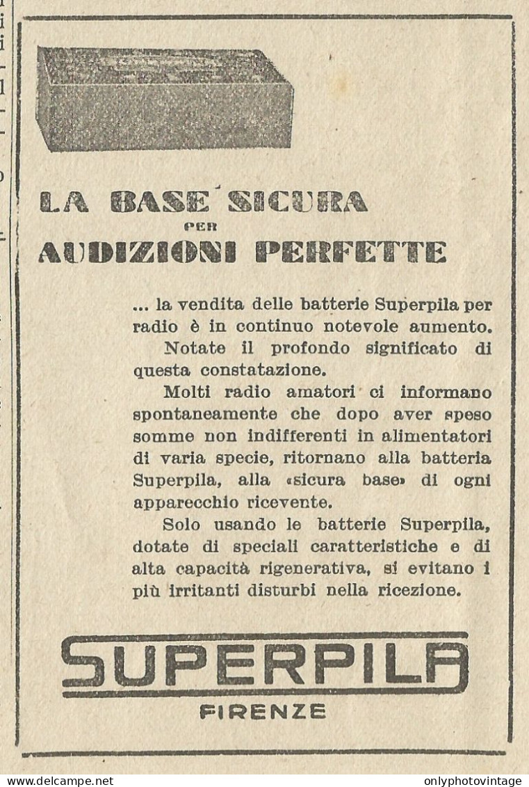 Batteria Superpila - Pubblicità 1930 - Advertising - Reclame