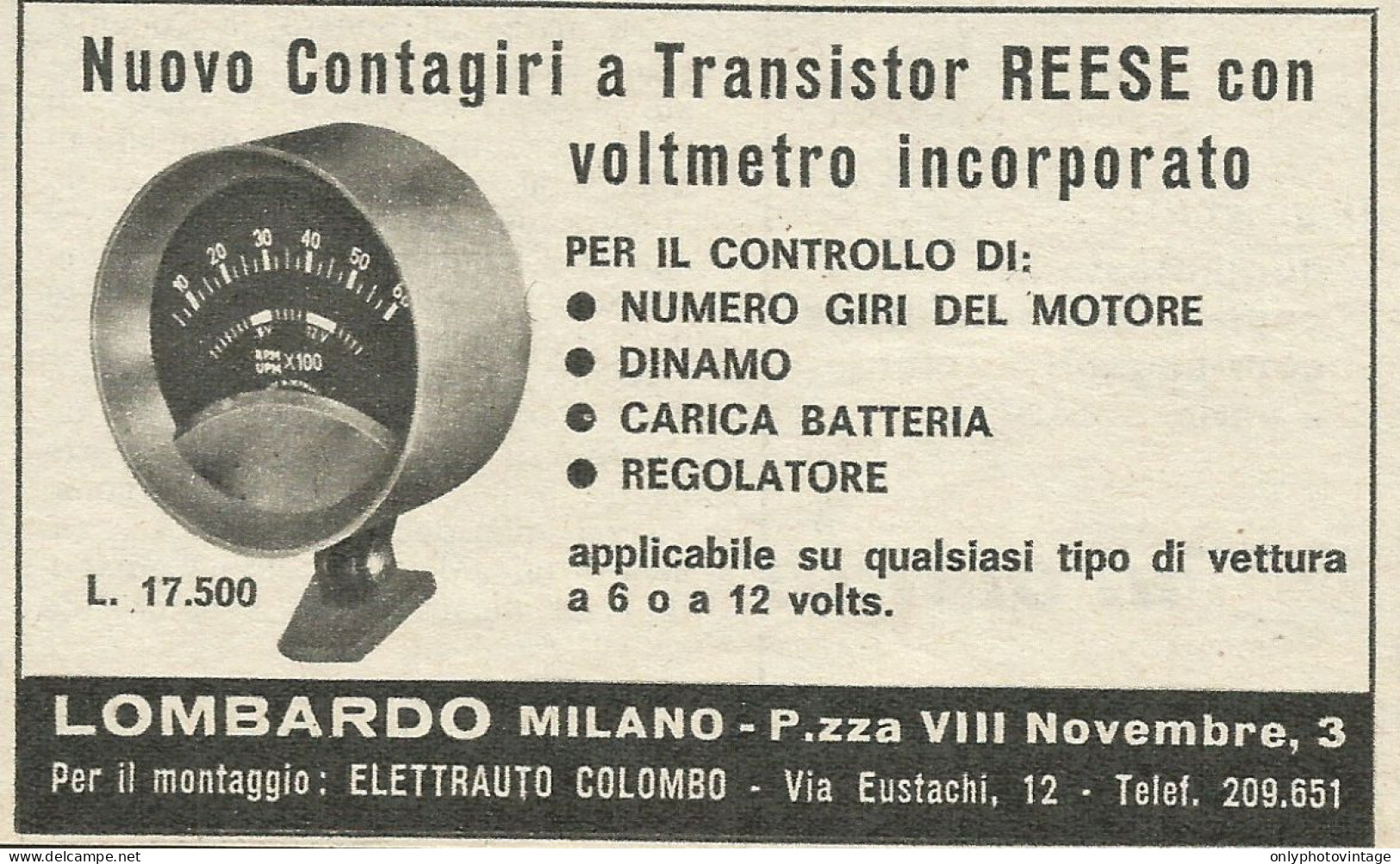 Contagiri Per Vetture REESE - Lombardo - Pubblicità 1967 - Advertising - Publicités