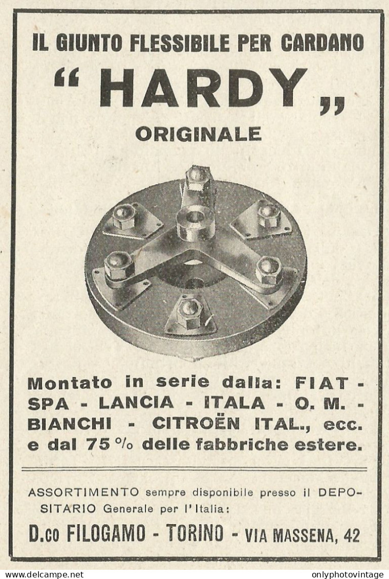 Il Giunto Flessibile Per Cardano HARDY - Pubblicità 1934 - Advertising - Advertising