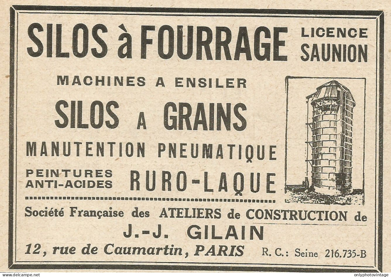 Silos à Fourrage - J. Gilain_Paris - Pubblicità 1929 - Advertising - Advertising