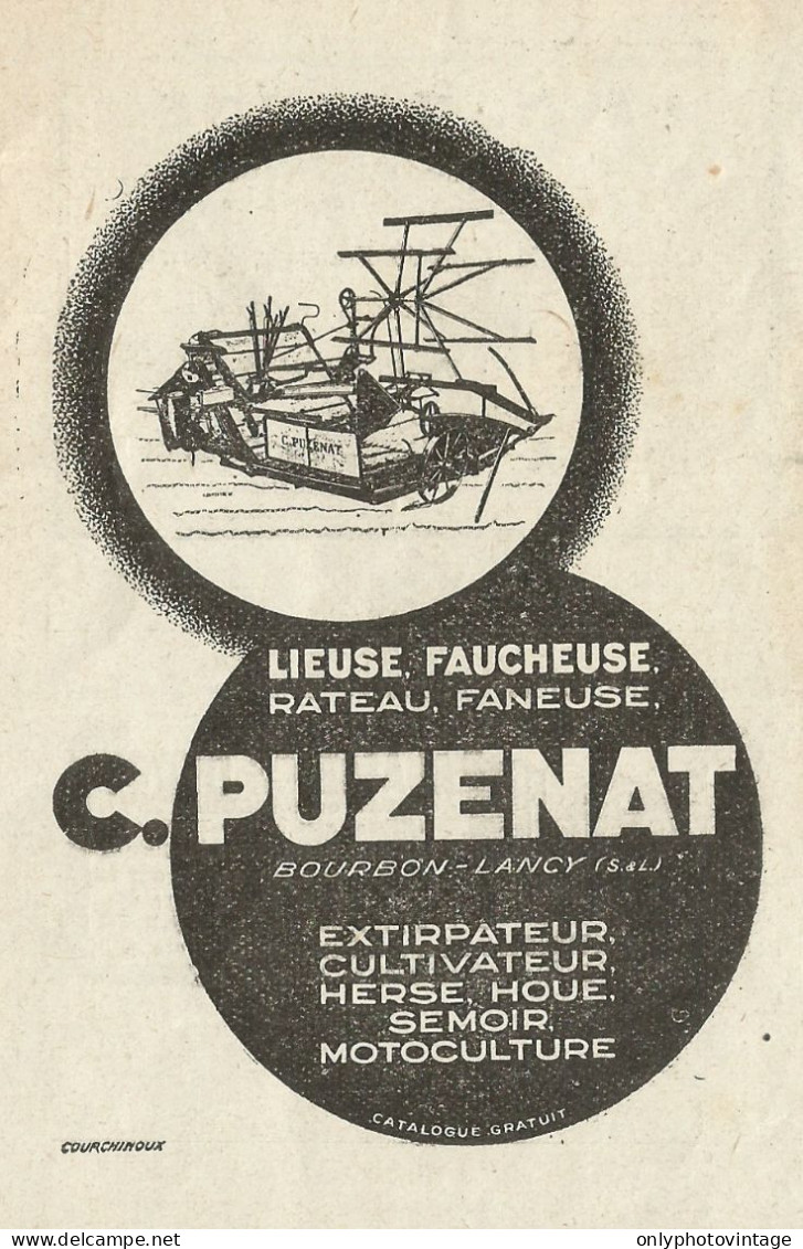 Motocoltivatori C. PUZENAT_Bourbon-Lancy - Pubblicità 1934 - Advertising - Reclame