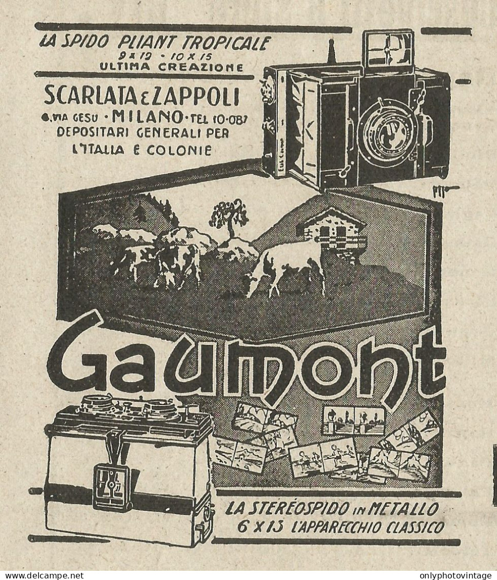 La Stereospido In Metallo Gaumont Scarlati & ZAPPOLI - Pubblicità 1933 - Advertising