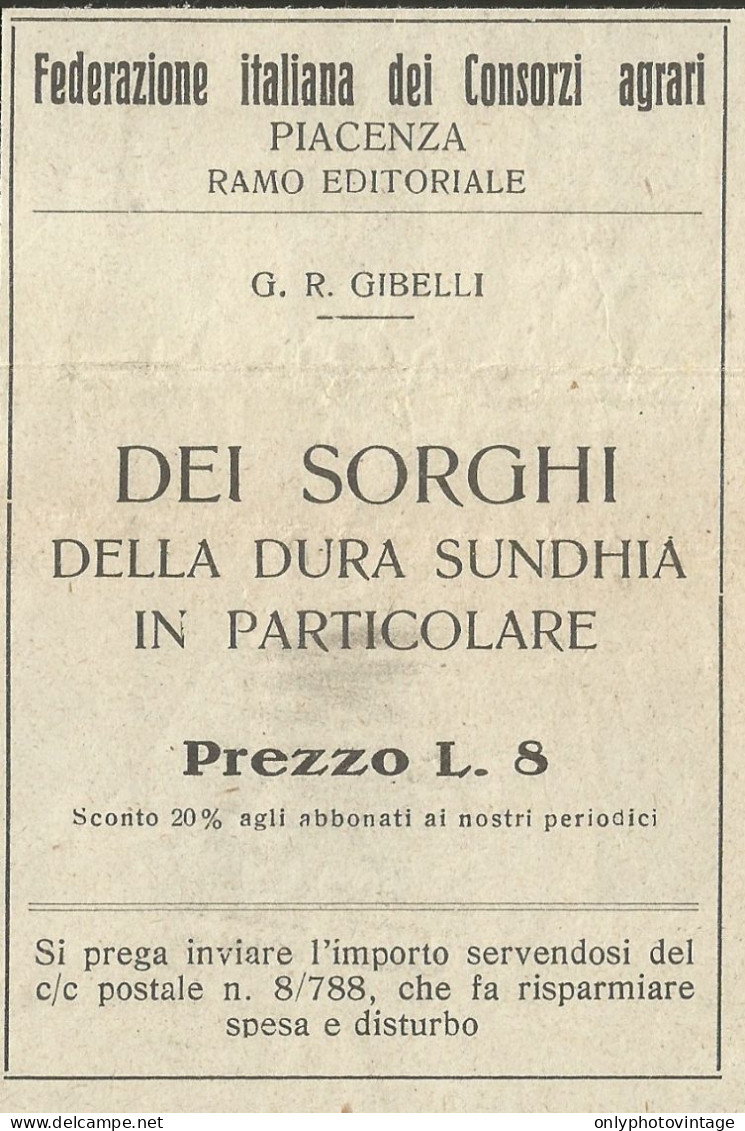 Federazione Italiana Dei Consorzi Agrari - Pubblicità 1934 - Advertising - Advertising