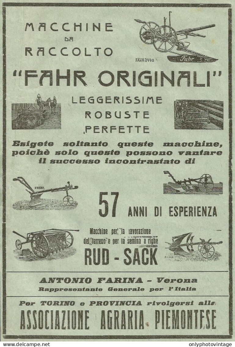 Macchine Da Raccolto FAHR Originali Verona_Pubblicità 1930 - Advertising - Advertising