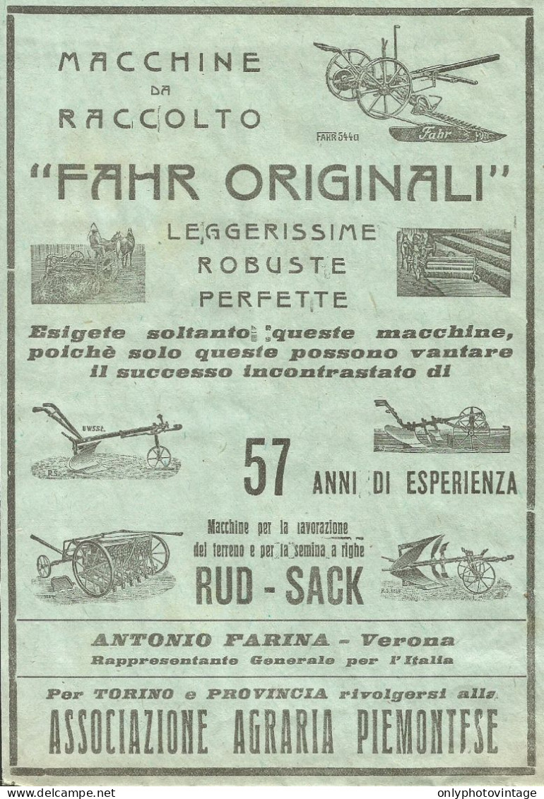 Macchine Da Raccolto FAHR Originali - Pubblicità 1930 - Advertising - Advertising