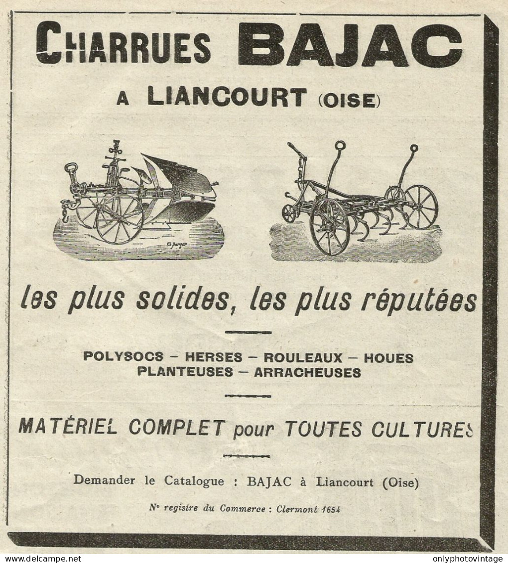 Charreus BAJAC A Liancourt (Oise) - Pubblicità 1934 - Advertising - Advertising