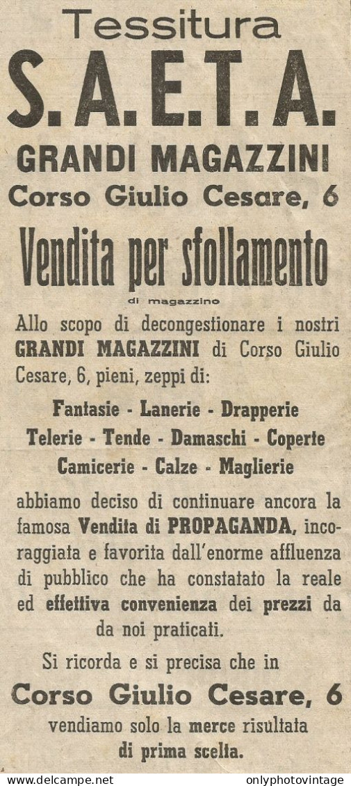 Tessitura S.A.E.T.A. Torino - Pubblicità 1940 - Advertising - Advertising