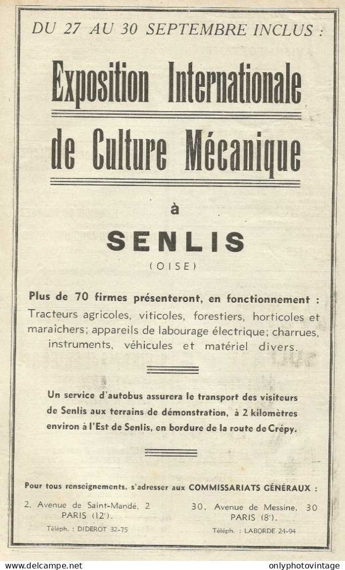 Exposition Internationale De Culture Mècanique à Senlis - Pubblicità 1934 - Advertising