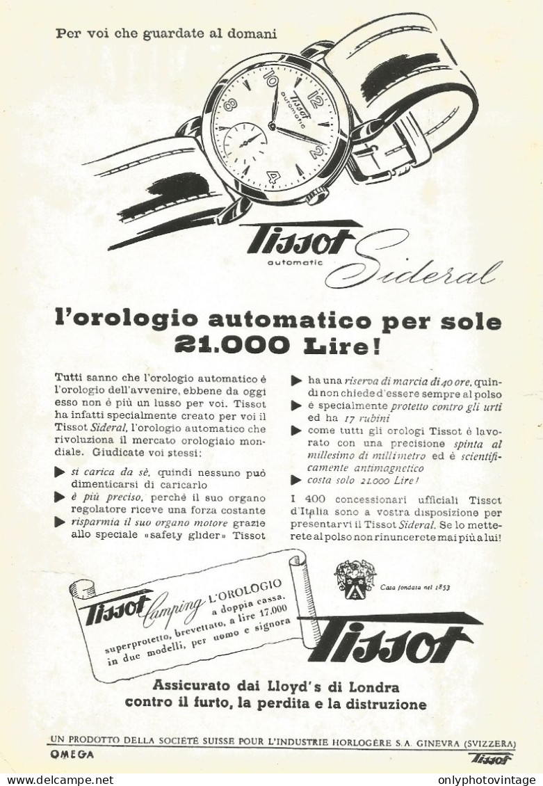 Orologio Tissot Sideral - Omega - Pubblicità 1952 - Advertising - Advertising