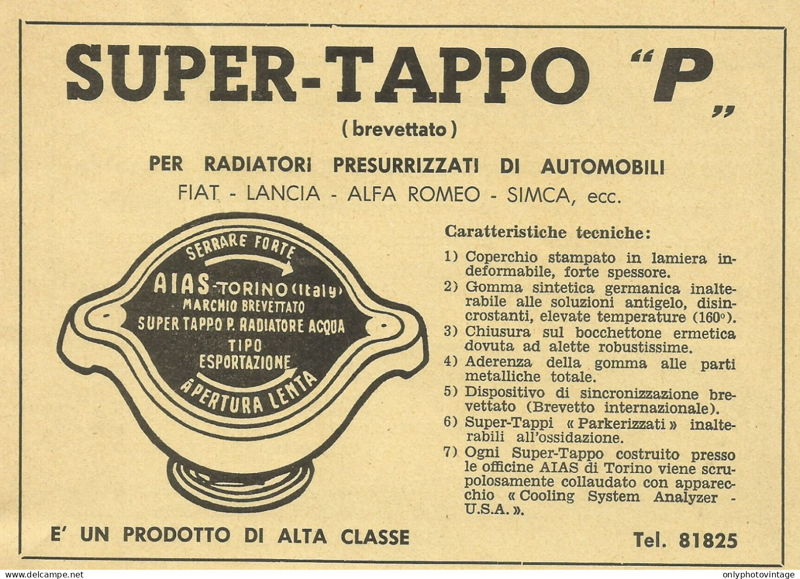 Super TAPPO P Per Radiatori Automobili - Pubblicità 1959 - Advertising - Advertising