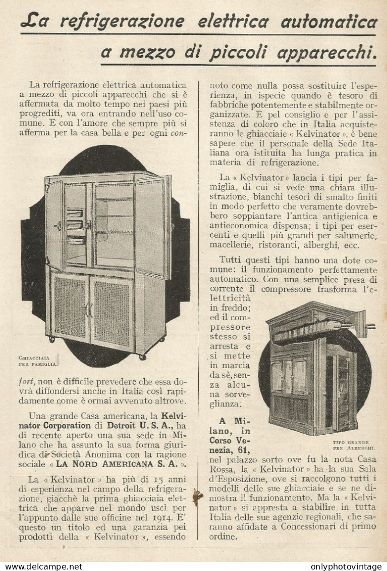 Frigoriferi Kelvinator - Pubblicità 1929 - Advertising - Publicités