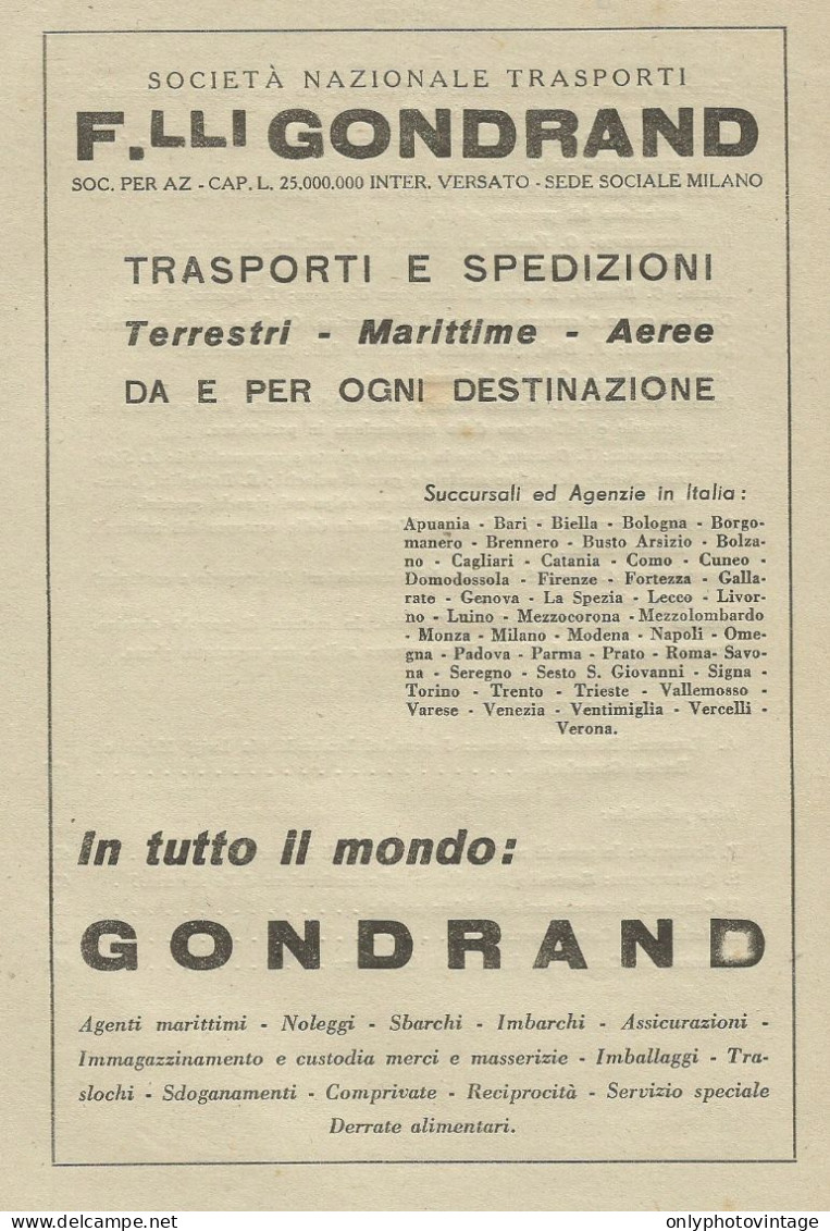 Trasporti F.LLI GONRAD - Pubblicità 1951 - Advertising - Advertising